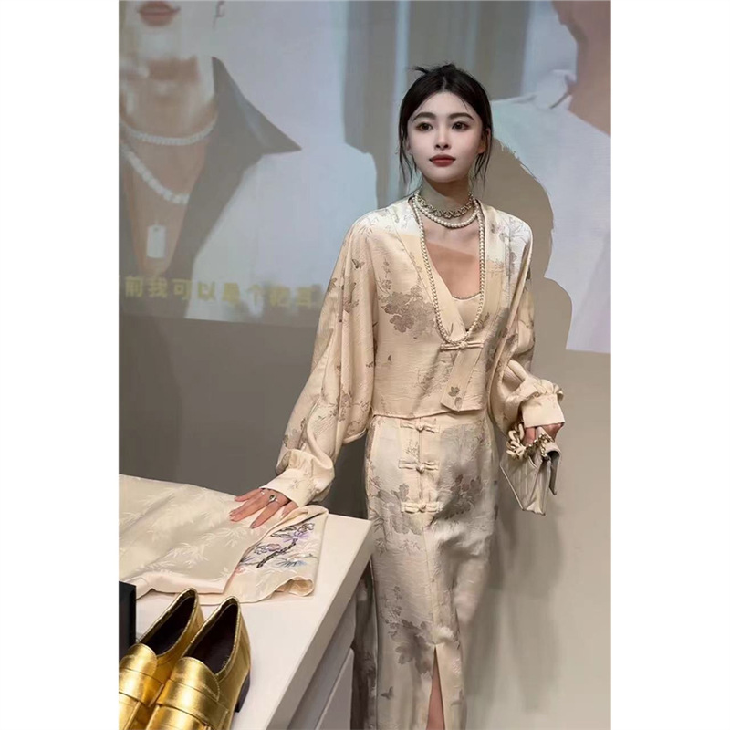 YT323317新中国風女装宋錦ファッション高級感ピンク酢酸ワンピーススカートスーツ2024|undefined