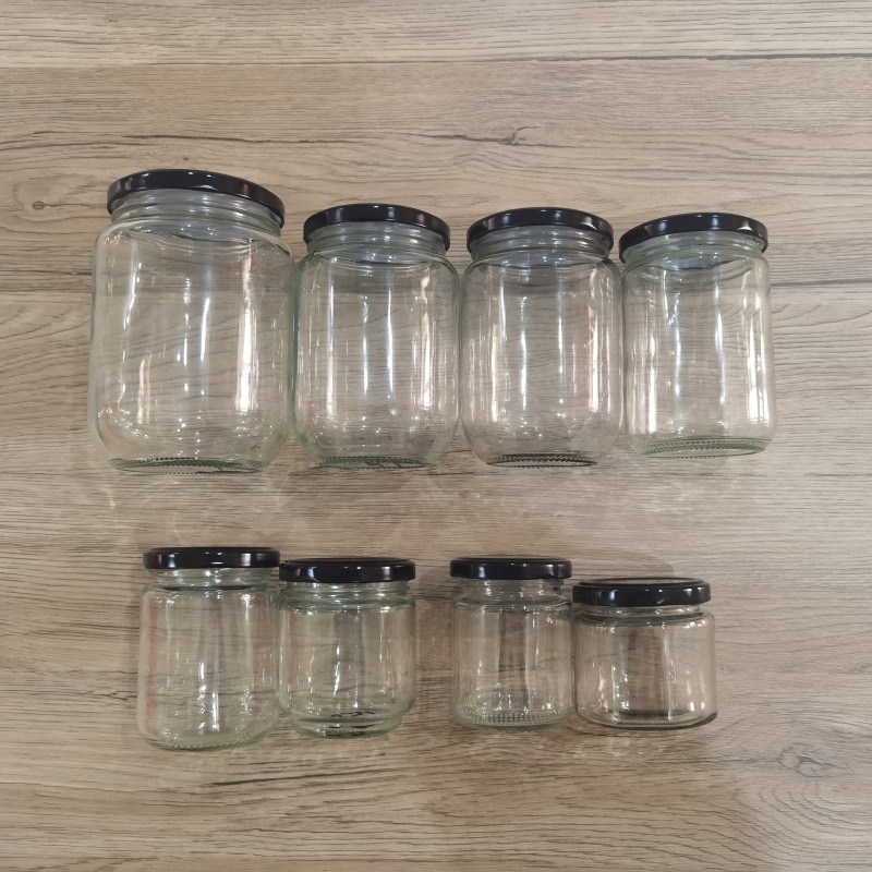 批发240圆形酱菜玻璃瓶透明果酱辣椒酱蜂蜜罐头瓶燕窝瓶牛肉酱瓶