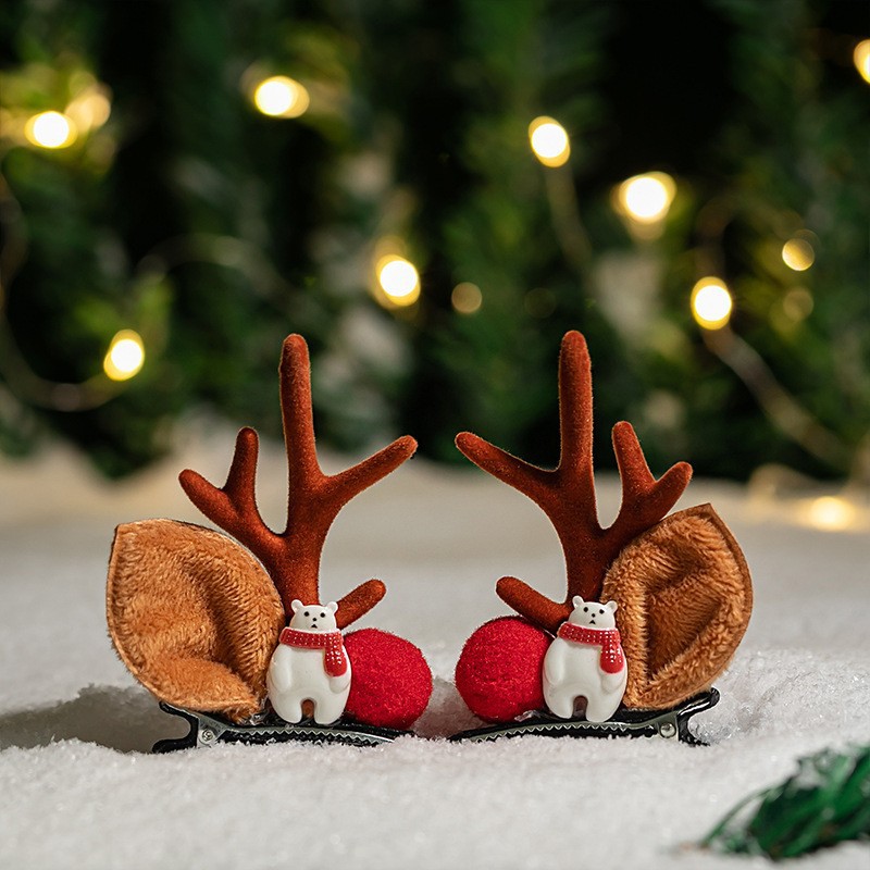 Adorable cabello de Navidad corno de ciervo cinco estrellas cabeza de banda de cabello de Navidad para niños corpos de cabello de decoración accesorios clipes de cabello