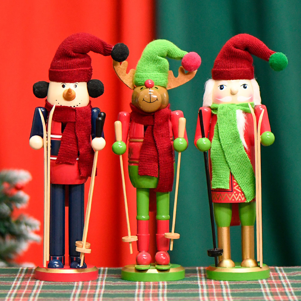Shangxin spot ventas directas de fábrica 30cm muñeco de nieve alce cascanueces marionetas esquí Navidad adornos de madera