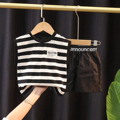 Boys Summer Suit Children's Handsome Striped Vest Two-piece Set Baby Thin Sleeveless Waistcoat Little Trendy Kids