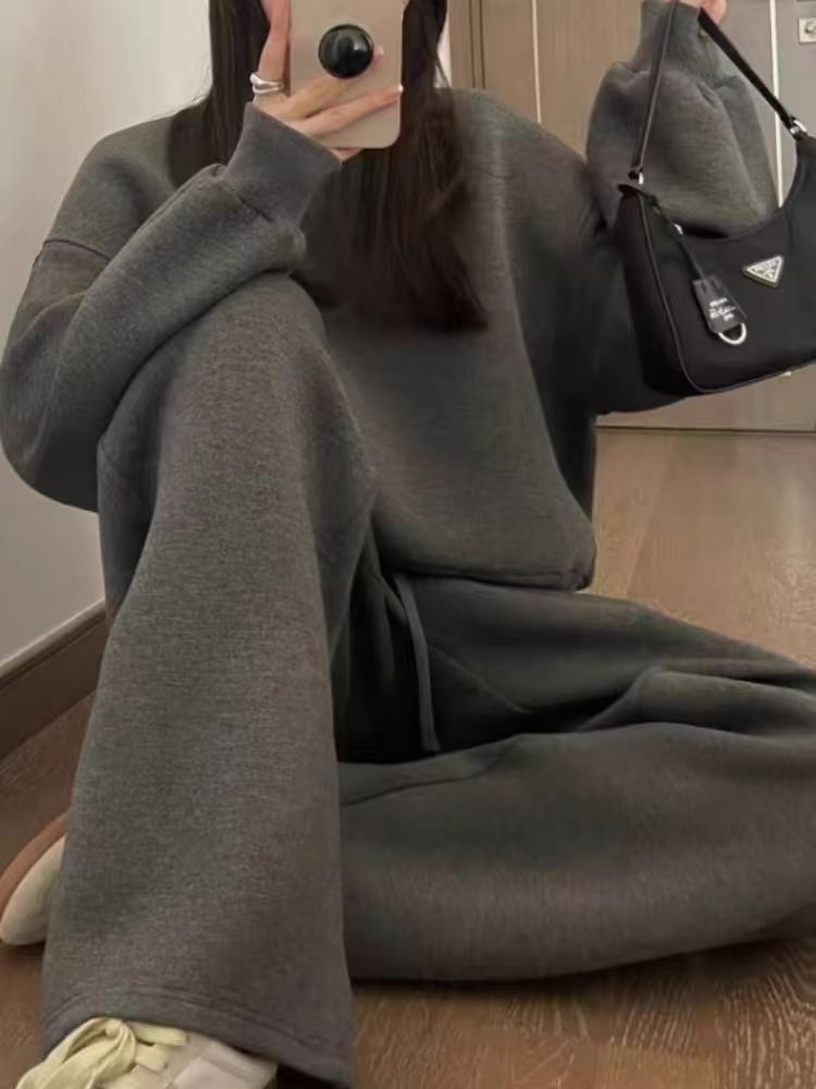 ActiveGo Trendy Fashion Sweatshirt Sports For Women 2025 Autumn Winter Slim Loose Korean Style Student Casual Two-Piece Running_voghion.com