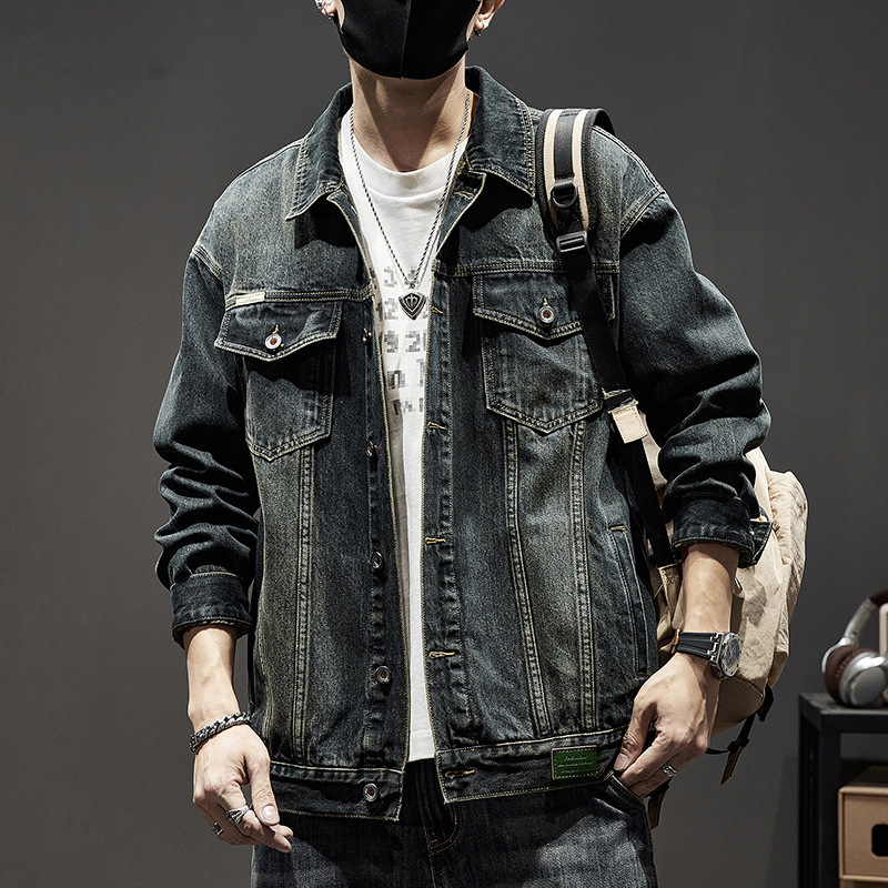 Plus Size Men's Heavy-Duty Retro Denim Jacket Men's Plus Size American Denim Jacket Cross-Border Dropshipping