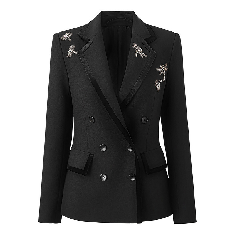 in stock Nanyou 24 Early Autumn High-end Velvet Edge Double-breasted Suit Jacket Heavy Nail Dragonfly Embroidered Suit