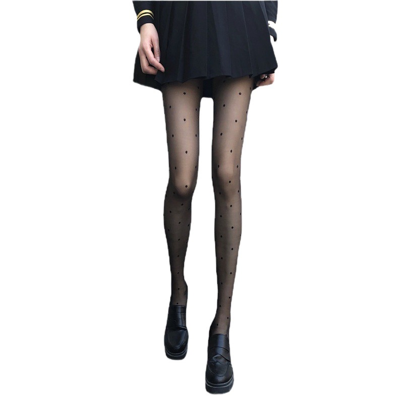 Medias de lunares de red de celebridades de Internet estilo caliente amor arco lunares chicas calientes ultrafinas seda negra sexy pantimedias de seda blanca ultrafinas