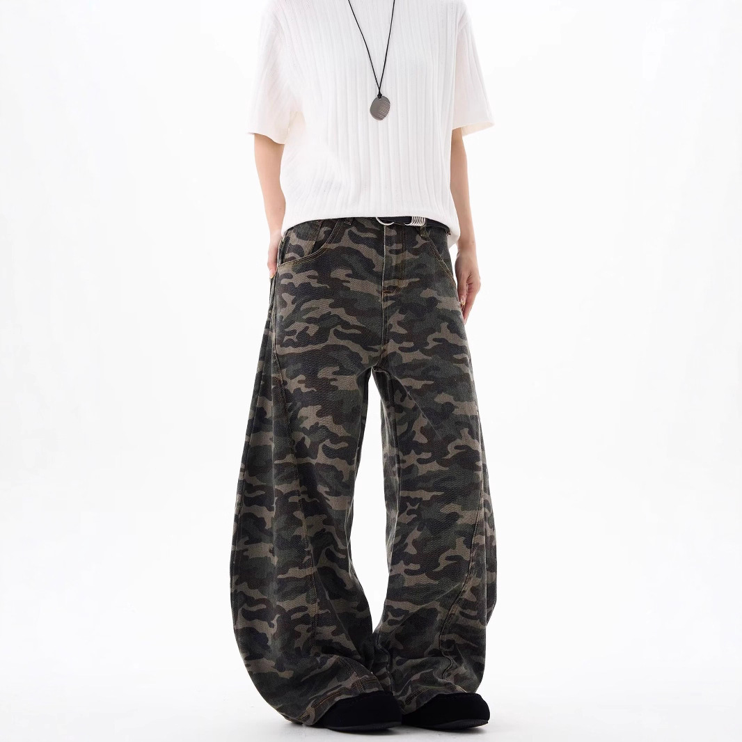 Jean cargo camouflage rétro, pantalon de travail à jambes larges, modèle multipoches pour hommes et femmes._voghion.com