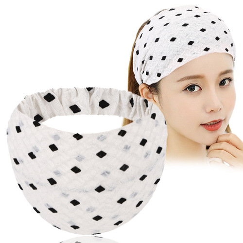 Fashionable Lady Polka Dot Wide Brim White Hair Band Yoga Running Exercise Hair Band Elegant Women Elastic Headwear Accessory
