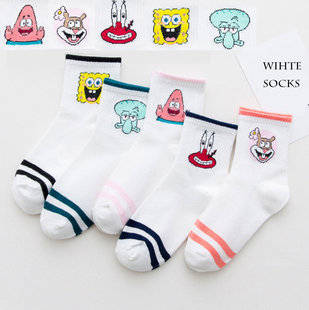 Spongebob Series Mid-Calf Socks Jk Girls' Sports Cotton Socks Needle Polyester Cotton Socks Women's Short Mid-Calf Sports Socks