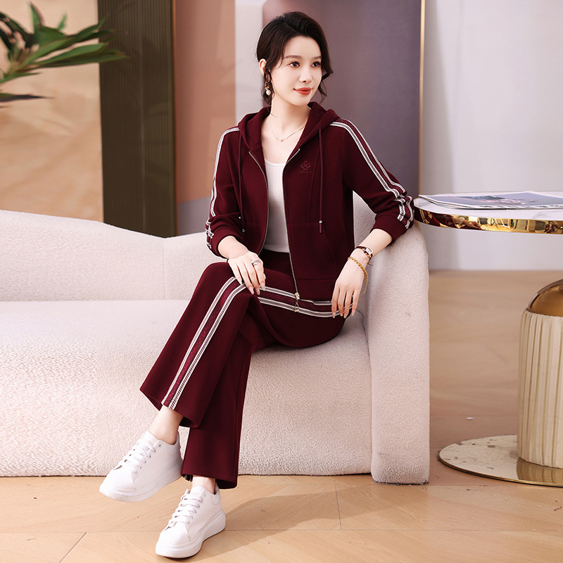 春秋运动服套装女士2025秋季新款休闲时尚气质连帽开衫卫衣两件套|undefined