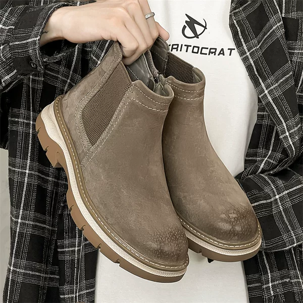 Genuine Leather Chelsea Martins Men's 2024 British Style All-match Retro Korean Style High-top Workwear Boots Slip-on Men's Boots