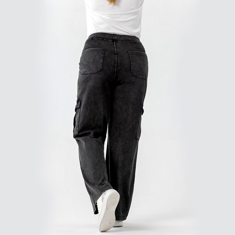 Europa y América Nuevo más el tamaño de alta elástica multi-Bolsillo Denim fitness overoles de las mujeres de cintura alta adelgazamiento de la cadera de elevación de los deportes pantalones Casuales