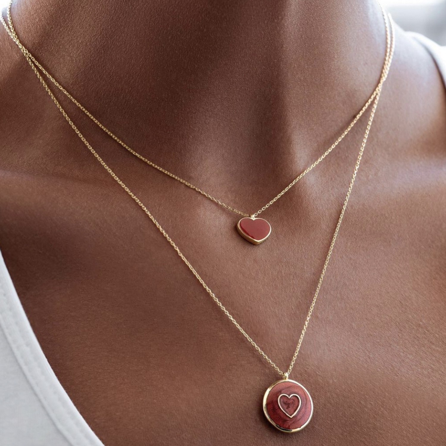 Multi layered love with new multi-color oil dripping peach heart collarbone chain trendy and niche design sense necklace_voghion.com