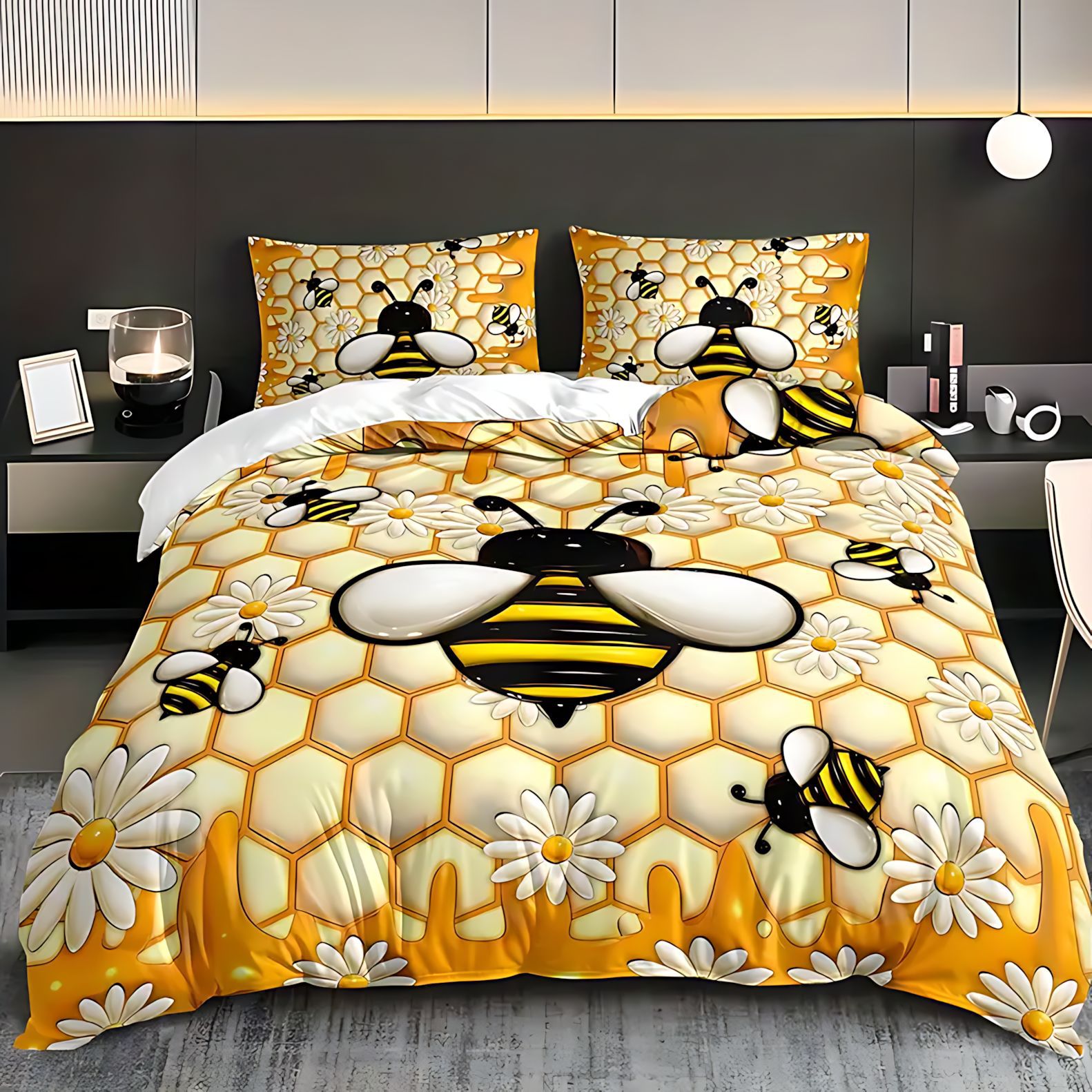 TUME / JIT transfronterizo adorable abeja molida HD impresión digital colcha colcha colcha set de cama