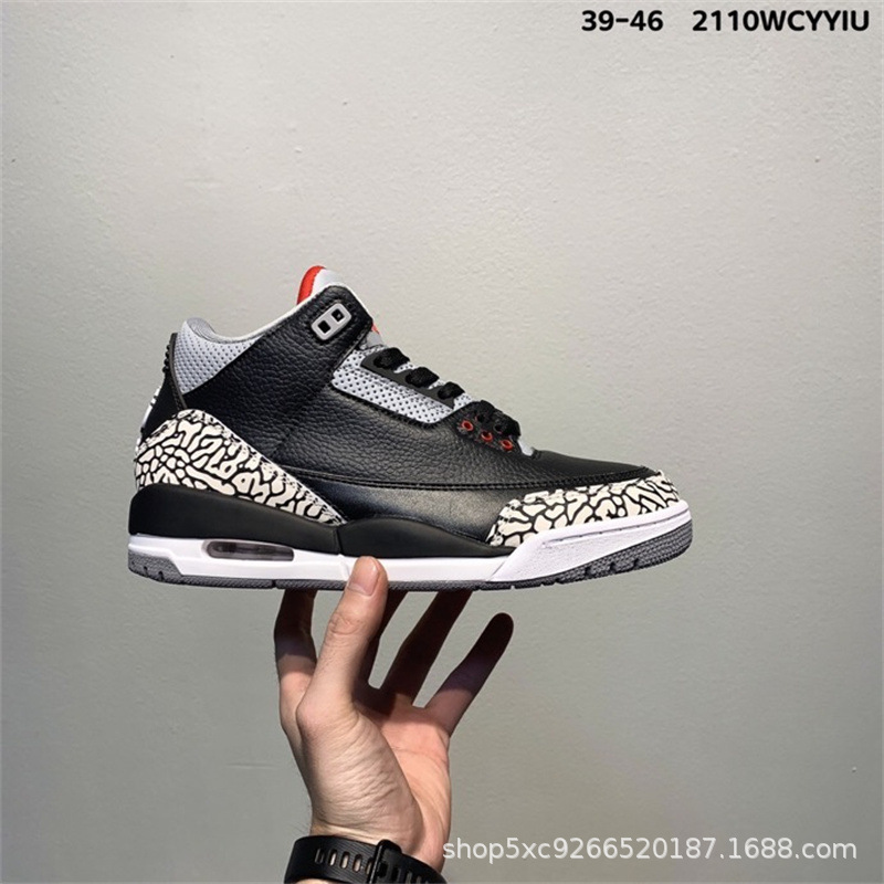 Putian Shoes Sneakers Wholesale Jordan Aj3 Jordan 3 Air Cushion Non-Slip White Cement Flame Red Men's Basketball Sports Shoes