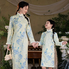 洋气母女装冬款新国风亲子装女童唐装中式礼服中长款时尚复古