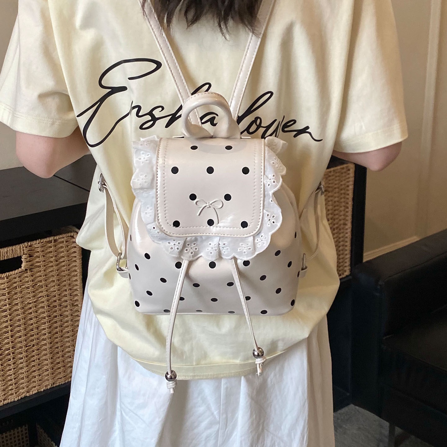 Mochila escolar para mujeres ins super-fuego mochila de moda mochila de estudiantes chicas adorable punto de onda viento nuevo 2026 encaje