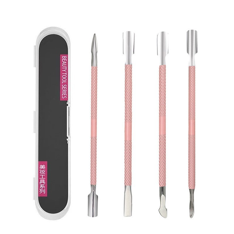 Uñas de acero inoxidable transfronterizas, empuje de acero para la piel muerta, empuje para quitar la armadura de doble cabezal, lima de uñas de titanio de color, herramienta para quitar la piel