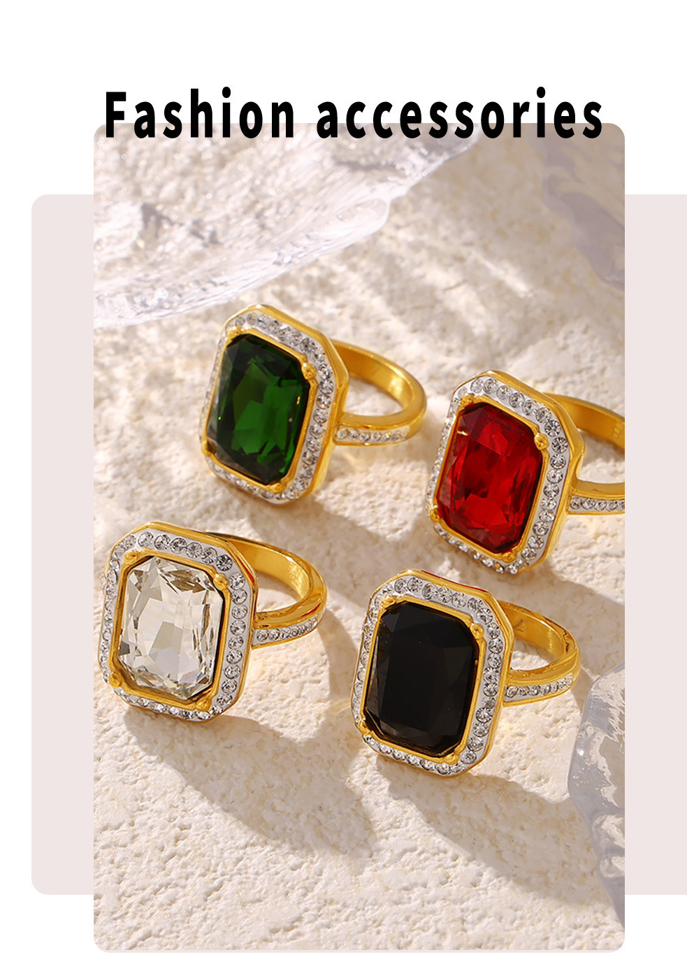 Neuer, leichter Luxus-Ring im Court-Stil mit rechteckigem, eingelegtem großen Diamanten_voghion.com