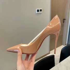 现货ZS333-1裸色浅口尖头通勤高跟鞋女法式细跟不累脚高级感单鞋