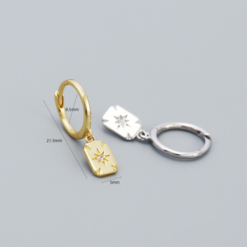 925 Sterling Silver Ear Needle Material Fashion Geometric Sterling Silver Plating Zircon Earrings 1 Pair