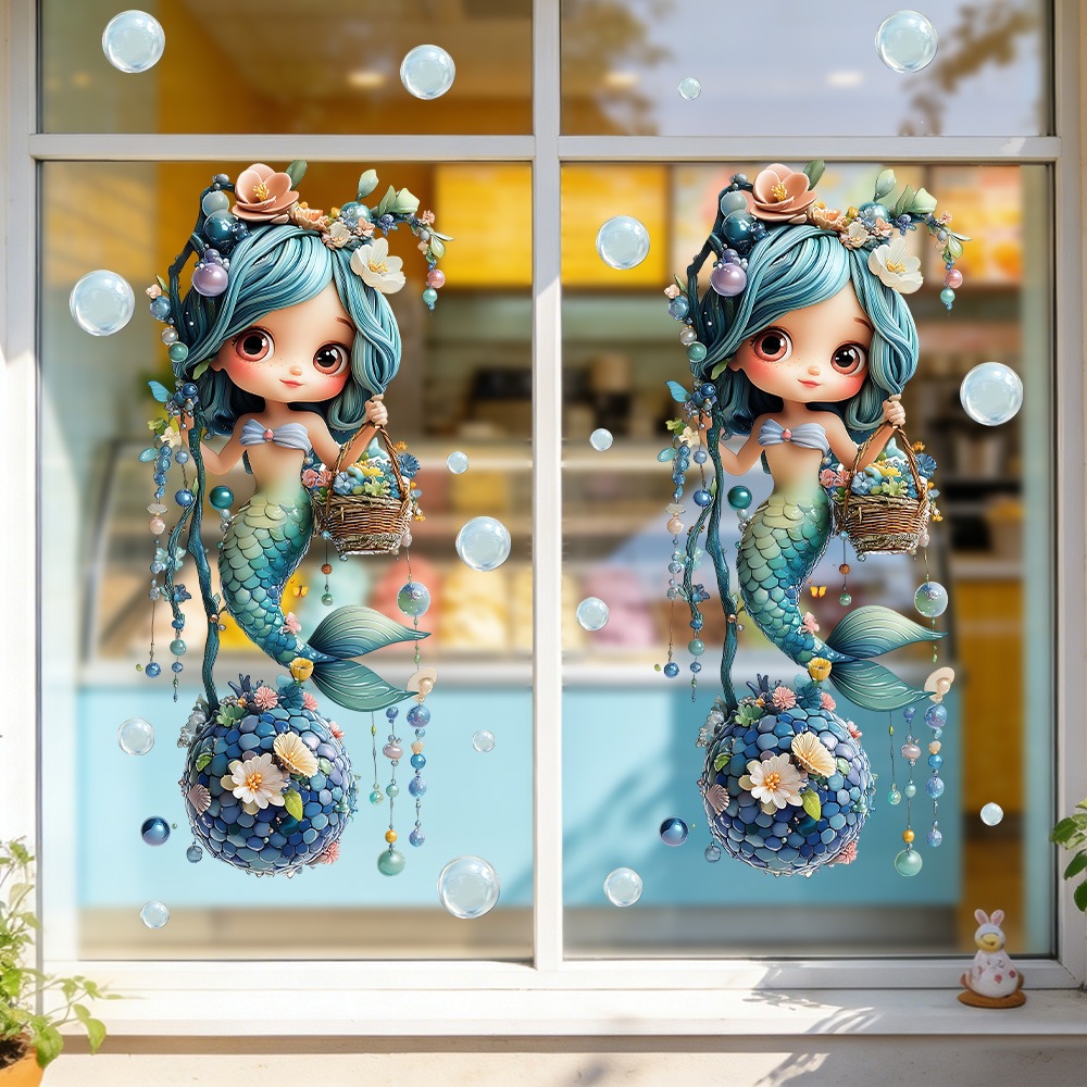 Nuevos productos de verano transfronterizos de la serie oceánica de pegatinas de vidrio transparente estática sirena tortuga flamenco pegatinas estáticas image 4