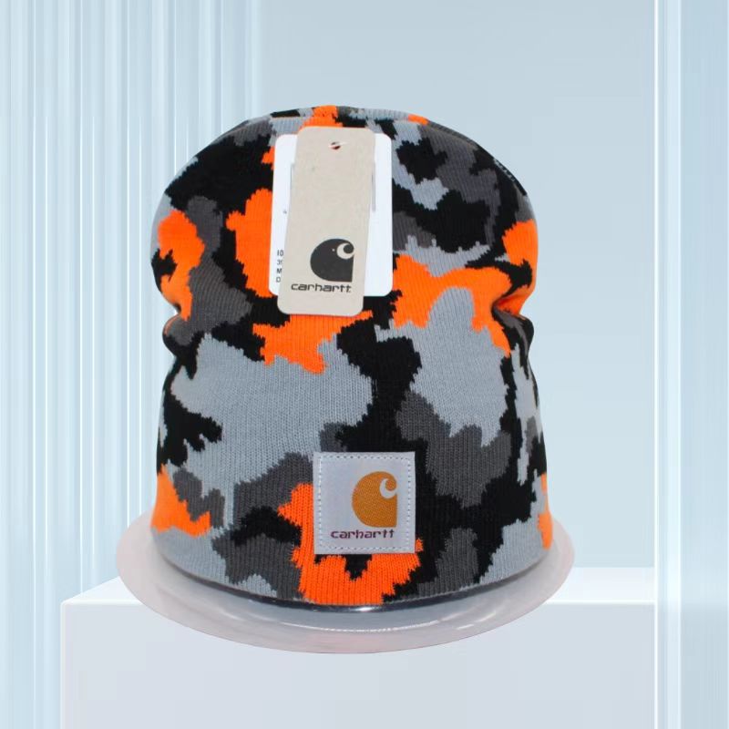 크로스 보더 CARHARTT CARHART 자카드 위장 모자 남성용 및 여성용 작업복 야외 사이클링을위한 직선 챙 짧은 니트 모자