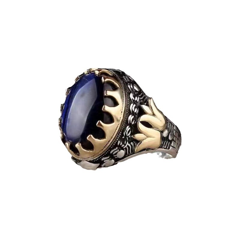 hot selling new two color men's retro inlaid sapphire ring_voghion.com