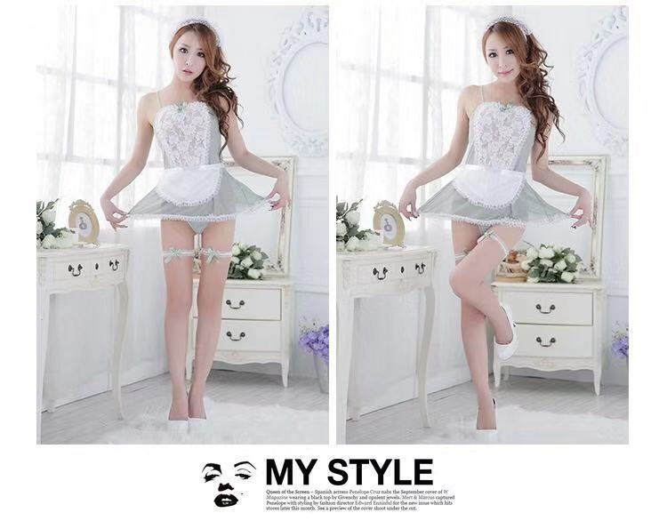 Sexy lingerie uniforme tentazione cameriera vestito trasparente pizzo fascia grembiule cameriera casa una generazione di capelli_voghion.com