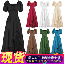 2025万圣节服装维多利亚中世纪复古宫廷抽绳荷叶边连衣裙短袖