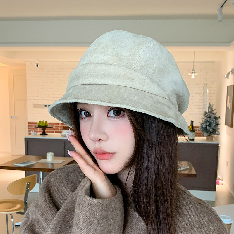 New Korean-style, high-end, matte wool bucket hat for women, perfect for autumn and winter, creating a stylish look and making the face appear smaller, while also providing warmth