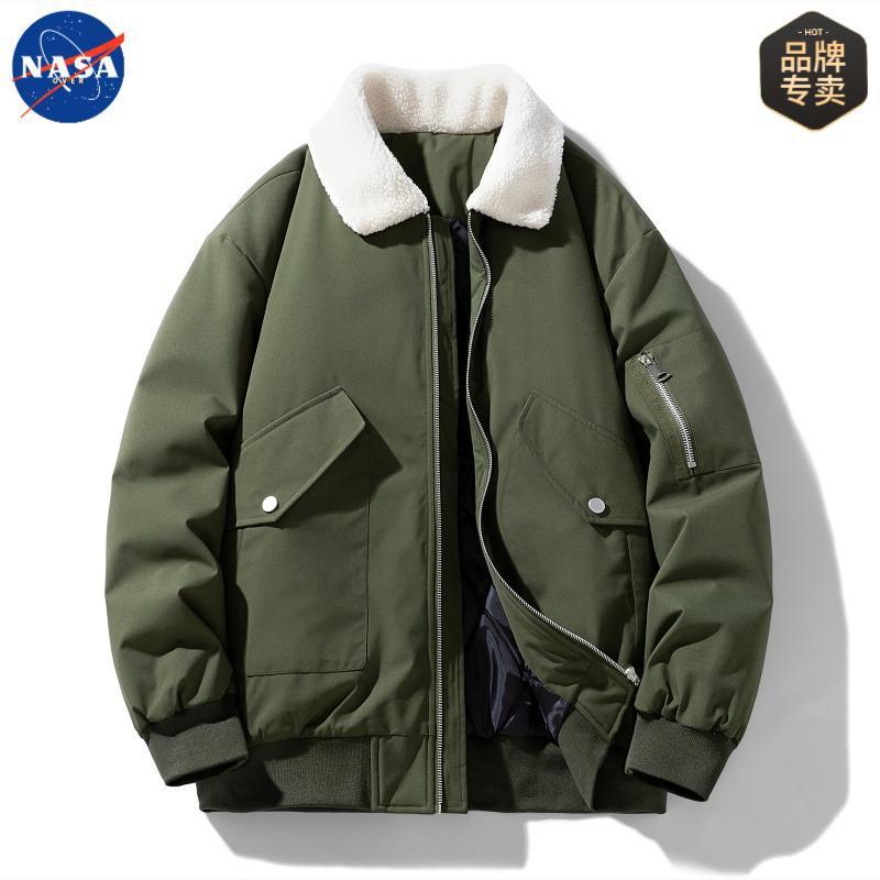 NASA品牌冬季加厚羊羔绒翻领棉衣男士大码潮牌保暖夹克棉服外套|undefined