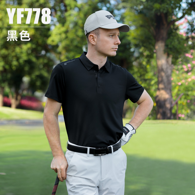 YF778 tay ngắn màu đen [cổ áo liền mạch/lỗ laser/cảm giác mát khi chạm vào da]