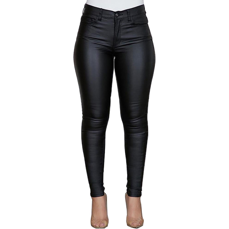 Damenbekleidung Einfarbige PU-Lederhose Lässige sexy Röhrenhose_voghion.com