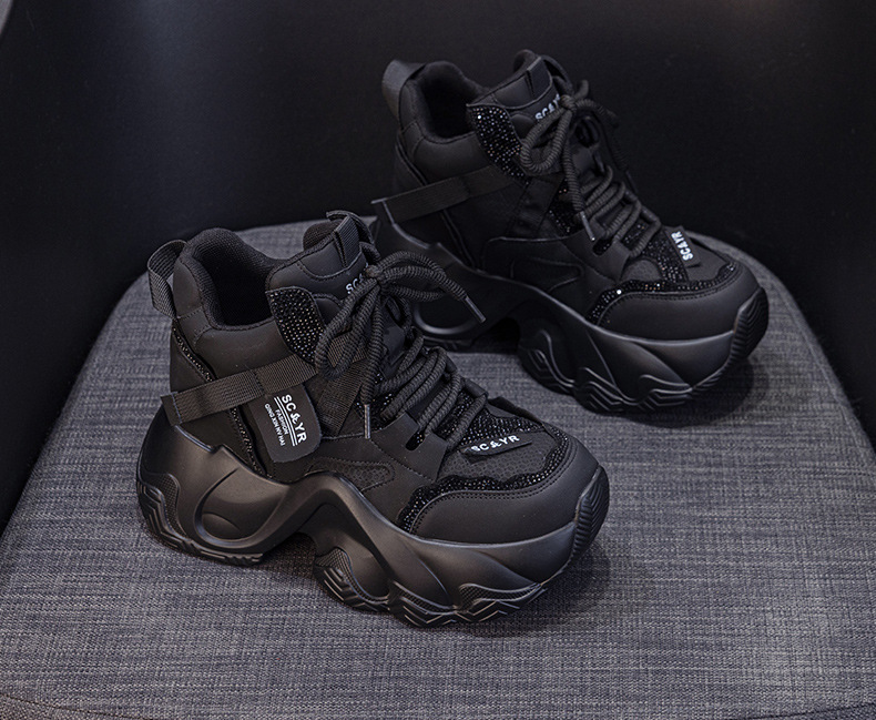 Giày sneaker nữ đế dày tăng chiều cao mùa thu 2025 phong cách hot trend buộc dây — M2936 lót đơn màu đen, M2936 lớp lót đơn màu xám, M2936-1 plus nhung đen, M2936 lớp lót đơn màu be chi tiết 14
