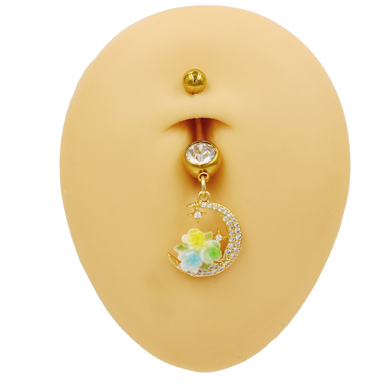 Moon And Rose Design Belly Button Ring For Piercing Jewellery_voghion.com