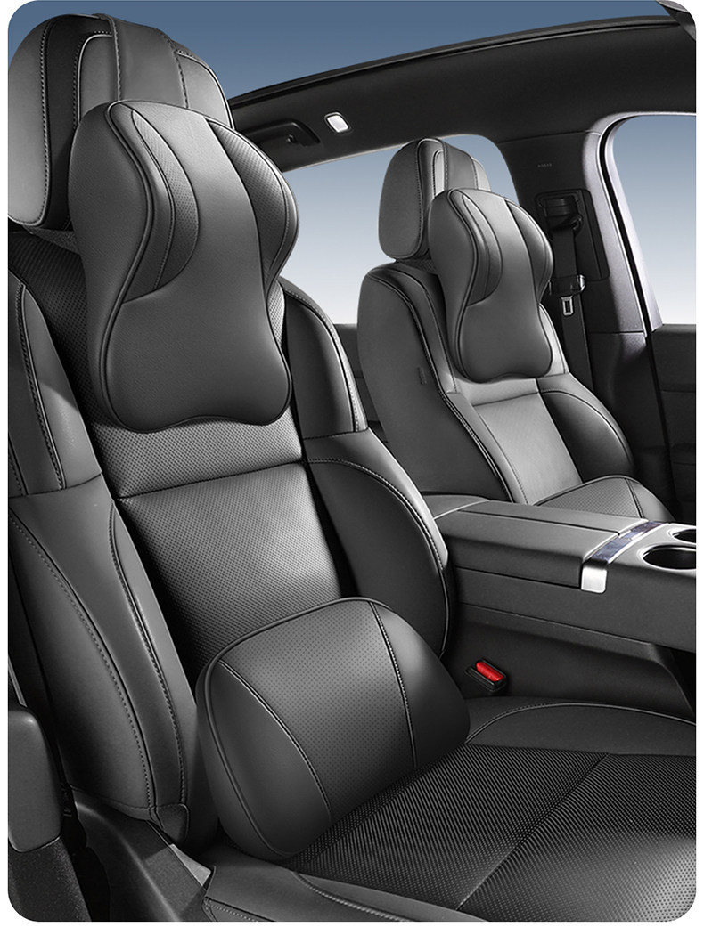 Car lumbar support cushion, genuine leather car seat cushion, backrest lumbar support, driver's seat cowhide headrest and neck support set