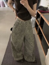 2025慵懒简约豹纹牛仔裤女小众遮肉宽松牛仔裤（批发价89）