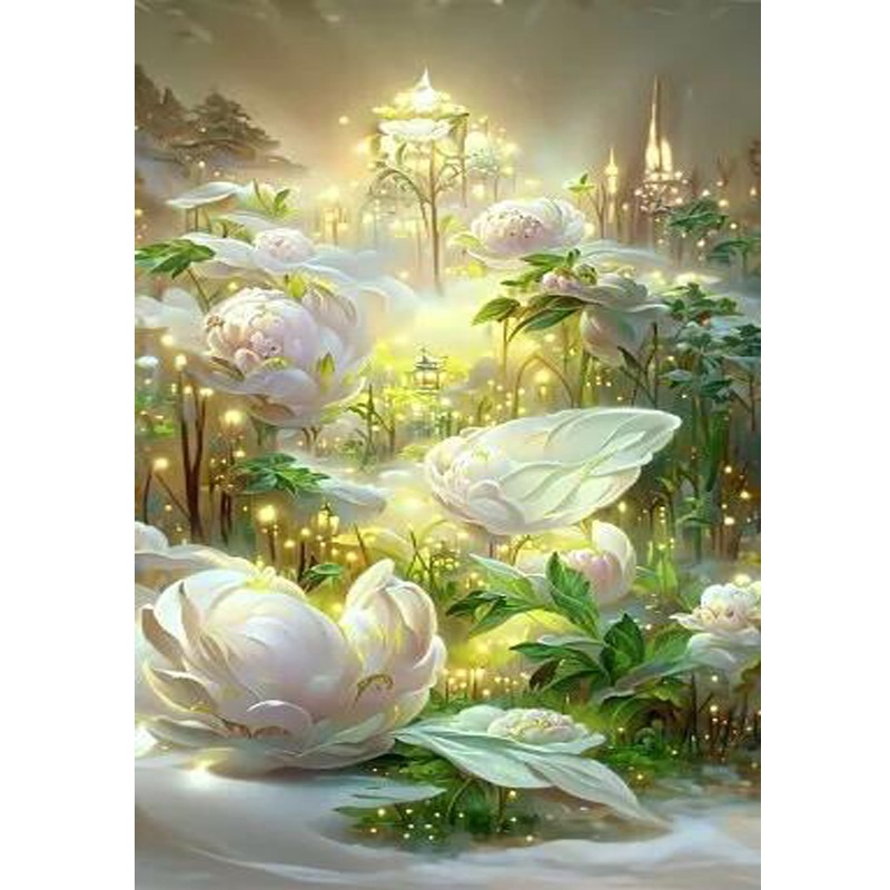 Pintura de Diamantes DIY con Diseño de Flores de Paisaje de Estilo Nuevo, Pintura de Diamantes Hecha a Mano con Diamantes Redondos y Cuadrados, Pintura de Pegatinas de Diamantes Simple al por Mayor