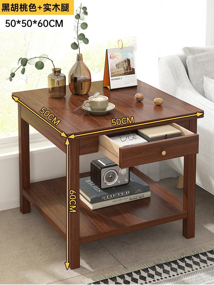 [서랍이있는 단단한 나무 사각형 다리 강화] 검은 호두 색상 50*50*60cm