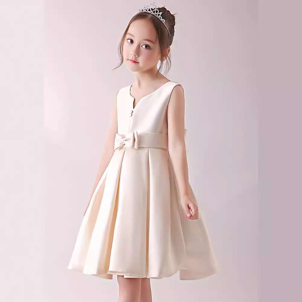 Princess Puff Sleeve Dress For Girls – Elegant Chiffon Flower Girl Gown, Birthday & Piano Recital Dress (Champagne, Burgundy)_voghion.com