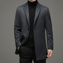 手工双面呢羊毛大衣男士中长款新款西装领中青年休闲双面呢外套男
