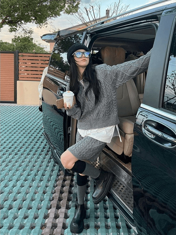 SheTiJia 婦人服 2025 外国貿易ツイストジッパーセーターカーディガンセーター + スカートクロスボーダースーツ女性|undefined