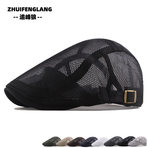 Summer mesh beret trendy men's and women's breathable forward cap outdoor sun protection peaked cap Amazon newsboy cap mesh cap