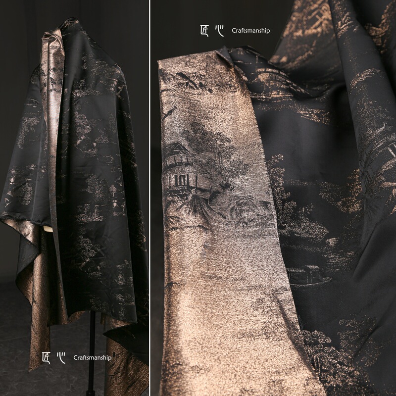 Loft Landscape Chinese Jacquard Fabric Stiff Chinese-Style Blazer Mantou Skirt Clothing Designer Fabric Loft Landscape Chinese Jacquard Fabric Stiff Chinese-Style Blazer Mantou Skirt Clothing Designer Fabric