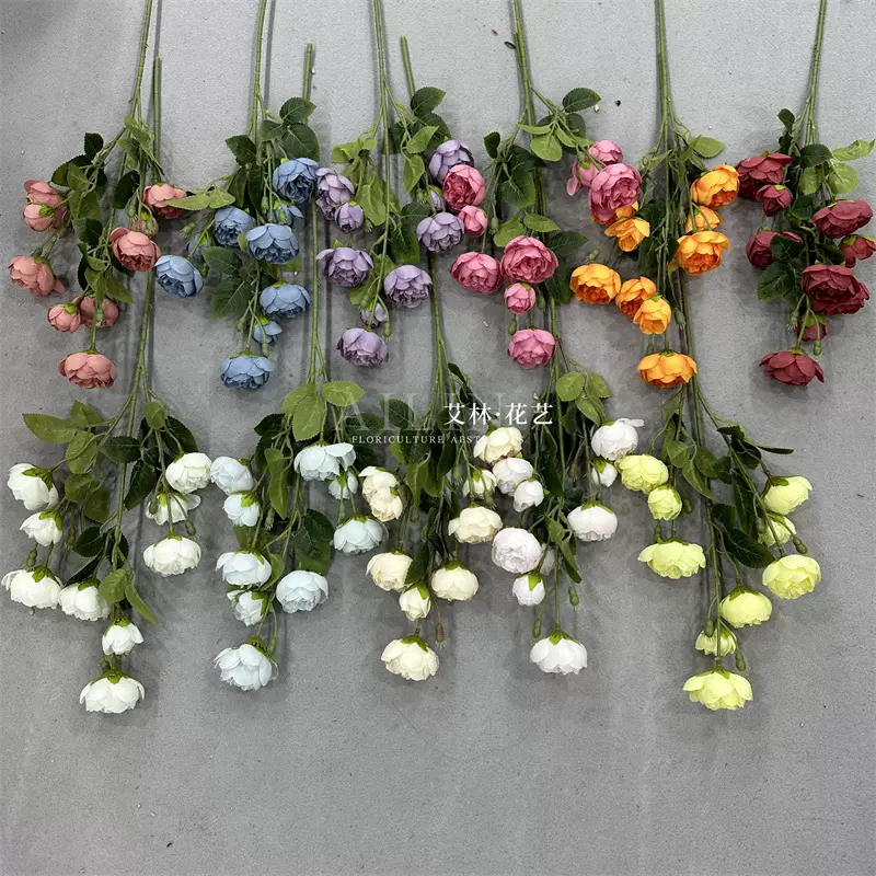 9头包心茶花 仿真花婚庆玫瑰小茶玫茶梅牡丹芍药芙蓉插花装饰摆放