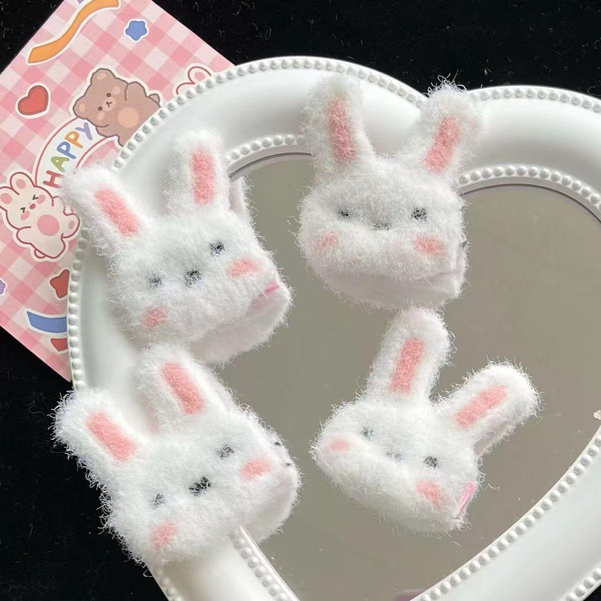 毛绒爱心腮红小兔发夹可爱俏皮像素头少女侧边刘海夹卡通动物头饰