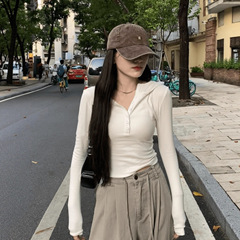 2025新款修身显瘦白色连帽长袖T恤女春季辣妹气质短款打底衫上衣