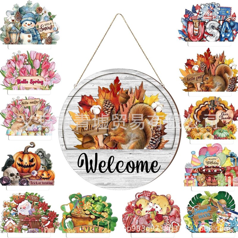 16pcs Welcome Door Sign Interchangeable Front Door Decor Rustic Fall Seasonal Hanging Sign Halloween Christmas 16pcs Welcome Door Sign Interchangeable Front Door Decor Rustic Fall Seasonal Hanging Sign Halloween Christmas