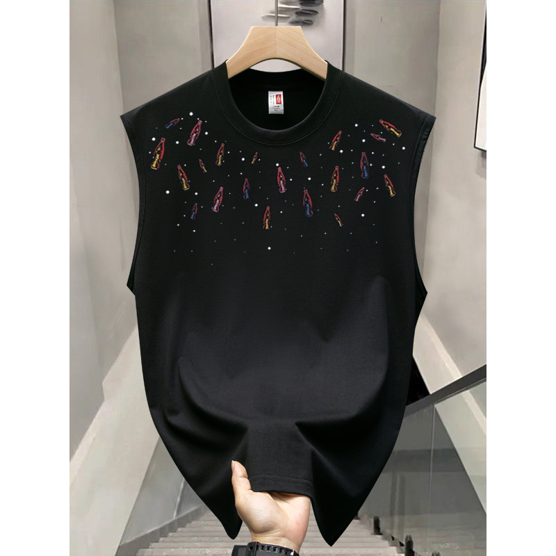 Heavyweight Versatile Trendy Brand Creative Sleeveless Vest Simple Printed Men's Summer Round Neck Loose Casual Sleeveless Shirt