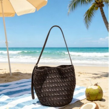 2026 New Large-Capacity Casual Woven Bucket Bag for Women, Versatile Summer Commuter Beach Bag, Straw Crossbody Bag
